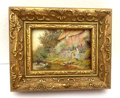 复古微型印花“Woman With Ducks”装饰金木框架 5 x 4 x 1 — 第 1/3 张图片