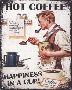 Retro Blechschild Hot Coffee Happiness 20 x 25 cm Retro Vintage Tin sign Wand - Bild 1 von 3