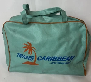 Bolso Vintage Trans Caribbean Airlines Promo Logo Vinilo Aqua (?) Top con cremallera manchada - Imagen 1 de 9