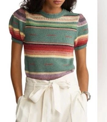 178 Polo Ralph Lauren Serape 条纹棉质丝绸毛衣 XS — 第 1/4 张图片