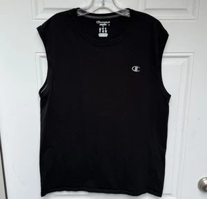 Champion Sleeveless Tshirt Size L Black Logo Crew Neck Muscle Tee - Picture 1 of 8