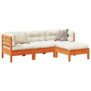 4 Piece Garden Sofa Set with Cushions Wax Brown Solid Wood Pine G1Z5 - Picture 1 of 11