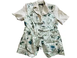 Tori Alexander Bluse Hemd mit Knopfleiste grün creme Blumenmuster Vintage 80er Jahre Damengröße 16 - Bild 1 von 9