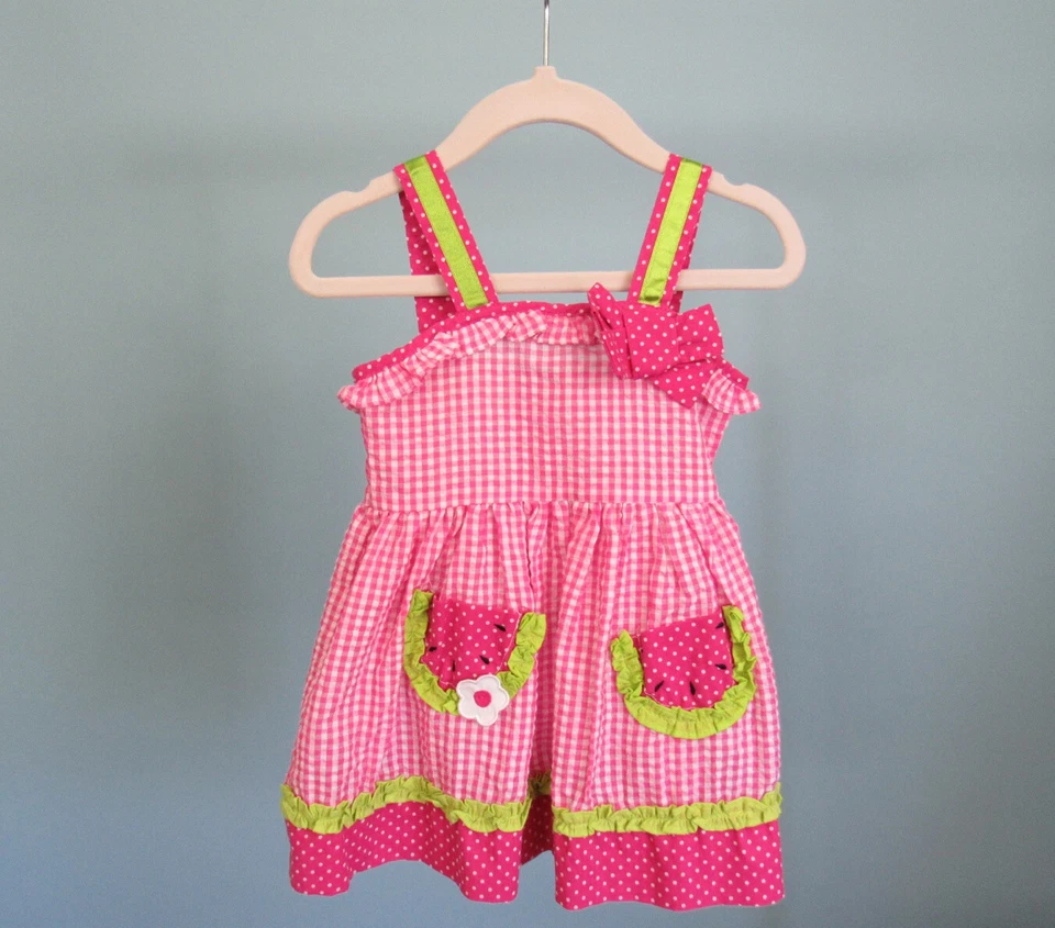 Size: 12 mo SAMARA Overall Dress Gingham, Green + Polka Dot Print  Baby Girl  - Image 1 of 4