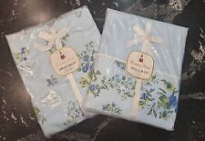 Vintage Springmaid Blue Floral Combed Percale Cotton Twin Fitted & Flat Sheet