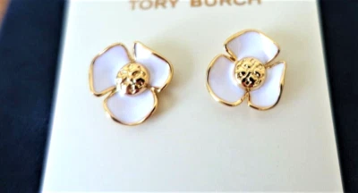 Tory , Women's white Fleur flower gold Logo stud earrings - Image 1 of 4