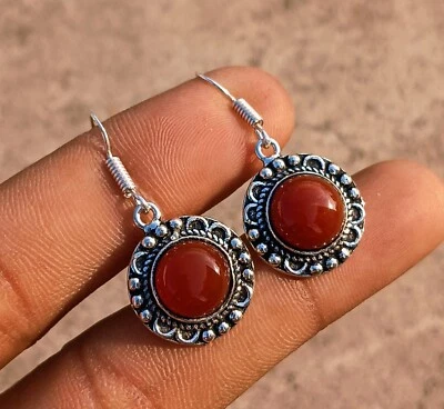 Elegantes pendientes de preocupación de gancho enchapados en plata de ley 925 con piedras preciosas de cornalina Foto 1 de 3