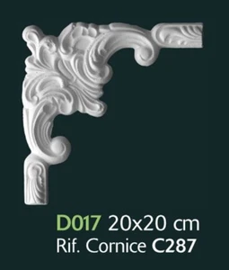 Decoro in gesso per pareti e soffitti 20x20cm - D017 - 4 Pezzi - Ornamento Gesso - Foto 1 di 1