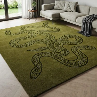 Alfombra moderna de lana verde serpiente audaz diseño acolchado a mano alfombra artística Foto 1 de 4
