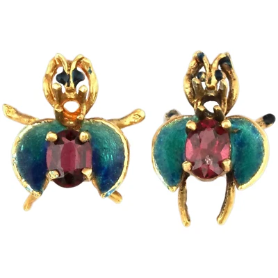 Alfileres vintage de rubí esmaltado en oro amarillo de 14K Foto 1 de 4