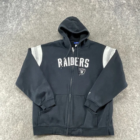 VINTAGE Oakland Raiders Sweatshirt Mens L Black Grey Full Zip Hoodie Y2K Reebok Cover