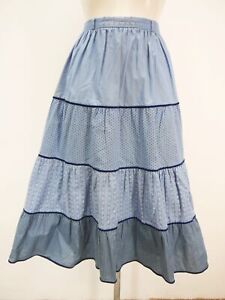 Oryginalna niebieska bawełna Distler z aksamitnym wykończeniem słodka damska tradycyjna spódnica rozm. 38