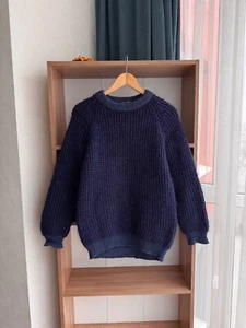 VTG Hand Frame Knitted England Mohair Wool Navy Sweater - Picture 1 of 13