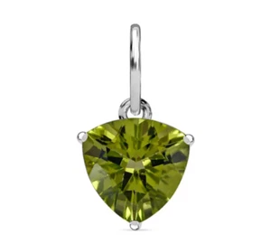 AAAAA Hebei Peridot 9K White Gold "Triillion Solitaire" Pendant & 18" Chain. - Picture 1 of 7