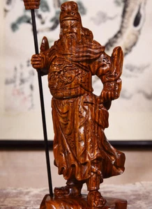 50cm, Chinese Guan Yu Guan Gong Warrior God Of Wealth Wooden Carving Wood Statue - Picture 1 of 3