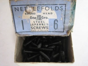 6 X 1 ROUND HEAD SLOTTED BLACK JAPANNED WOOD SCREWS VINTAGE FILM PROP 10 STEEL - Picture 1 of 2