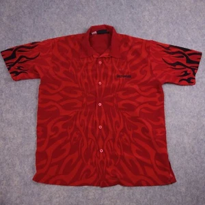 Harley Davidson Button Up Hemd Large Rot Flammen All Over Print Polyester Herren - Bild 1 von 9