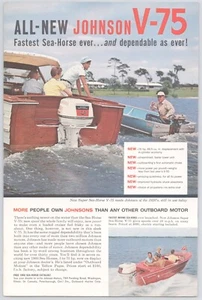 1960 Johnson V75 Sea Horse Outboard Motor Print Ad Boats Water Waukegan IL - Picture 1 of 2
