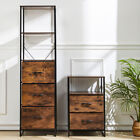 Industrial Rustic Wood Storage Cabinet with Shelves & Fabric Drawers Metal Legs