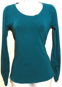 Calia Womens Yoga Top XS Teal Long Ruched Sleeves Short Long Hem Crew Neck Soft - Picture 1 of 8