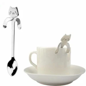 New Stainless Steel Coffee & Tea Spoon Mini Cat Long Handle Spoon Drinking Tools - Picture 1 of 10