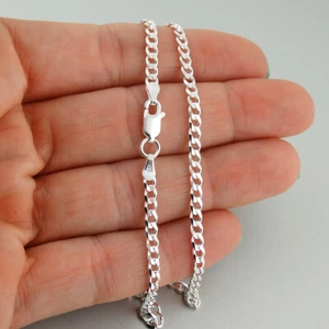3.1mm Curb Chain Necklace - 925 Sterling Silver - 080 Italy 16"- 30" Italian - Picture 1 of 10