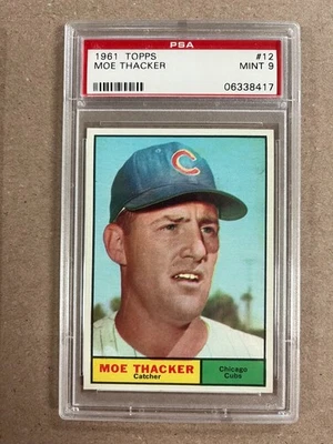 1961 Topps Moe Thacker #12 Chicago Cubs graduado PSA 9 como nuevo Foto 1 de 2