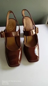 Sam Edelman Jildie Mary Jane Slingback Pumps (Brown Patent) Size 8. 5M - Picture 1 of 12