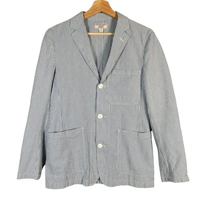 J. Blazer Crew X Wallace & Barnes Seersucker para hombre 36S azul blanco chaqueta a rayas Foto 1 de 4