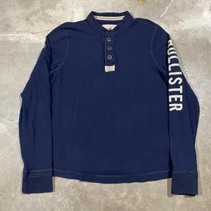 Hollister Surf Finals Henley Long Sleeve Shirt Navy Blue Spell Out XL - Picture 1 of 11