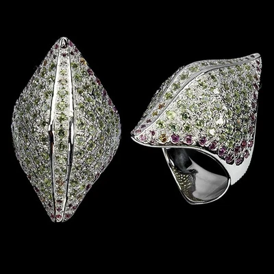 925 Sterling Silver Round Ring with Peridot, Rhodolite, Sapphire Gemstone,... - Image 1 of 4