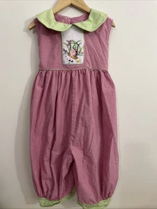 Beaux et Belles Gingham Smocked Ladybug Romper Girl 4t Spring Summer - Picture 1 of 9