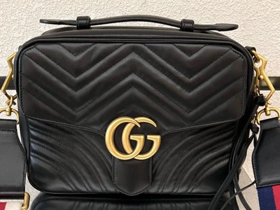 Gucci Marmont 2Way Shoulder Bag Crossbody Black Gold Women Classic - Image 1 of 4