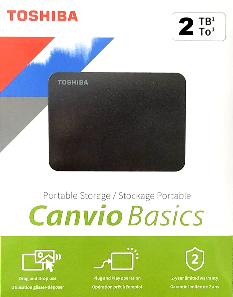 Festplatte 2 TB Toshiba Canvio Basics USB 3.0  für TV PC Laptop Daten Sicherung - Bild 1 von 1