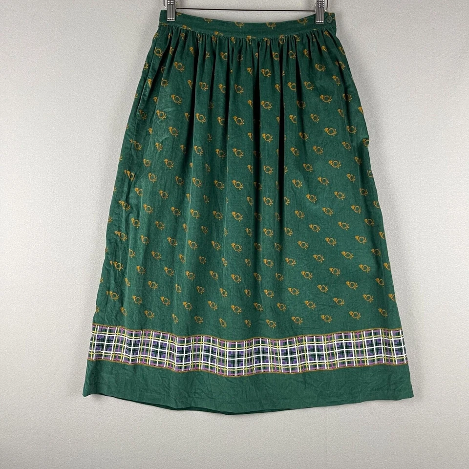 Falda midi plisada estampada pana Fenwick vintage para mujer 12 bolsillos verdes Japón Foto 1 de 4