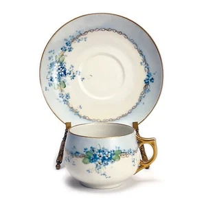 Teacup and Saucer Set Antique Floral Hand Painted Porcelain Bavaria Germany - Picture 1 of 10
