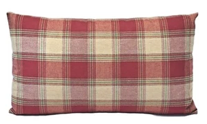 Classic Plaid Red Gold Green Decorative Throw Pillow Cover 12x20 Lumbar - Picture 1 of 9