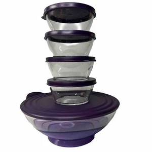 Tupperware Sheerly Elegant Bowl Clear and Purple 1.5L Acrylic amethyst 5 Piece - Picture 1 of 3
