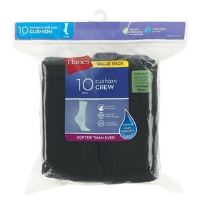 Hanes Women's Cool Comfort Crew Socks 10 Pairs Pack, Black Size 8-12 - Picture 1 of 9
