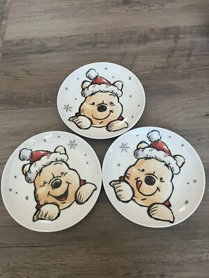 Disney Winnie The Pooh Appetizer Dessert Plates Set 3 Face Impression Christmas - Image 1 of 4