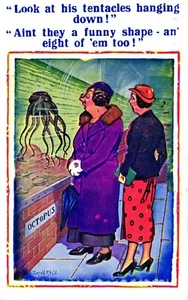 Donald McGill Comic Postcard C1948 Ladies Octopus Tentacles Testicles Aquarium - Picture 1 of 3