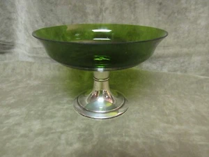Vintage 1940's Alvin Sterling Silver Base Green Glass Peg Compote/Candy Dish - Picture 1 of 4