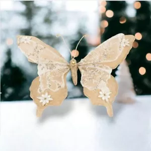 PRE-ORDER 10.5in Winter Lace Tan Butterfly Christmas Decor *SHIPS 8/2024* - Picture 1 of 1