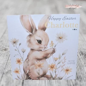 Personalised Hoppy Easter Card for girl Female Cute Bunny design - Picture 1 of 8