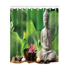 Buddha Lotus Green Leaves Fabric Shower Curtain Waterproof Zen Bathroom Decor