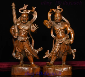 Estatua de dios guardián guerrero Vajra HengHa tallado en madera templo chino de 8" - Imagen 1 de 8
