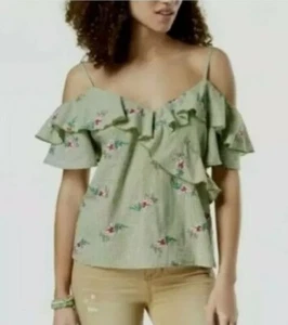 Top zingari e polvere di luna junior blusa con volant Gingham spalle scoperte VERDE - Foto 1 di 3