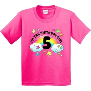 Inktastic I'm The Birthday Girl- Fifth Birthday Rainbow And Stars Youth T-Shirt - Picture 1 of 7