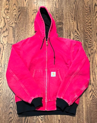 Vintage Carhartt Thermal-Lined Hooded Distressed Jacket Red JR100 Men’s Medium - Image 1 of 4