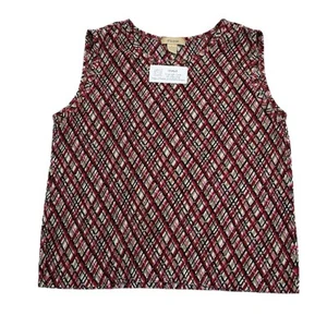 Plisse Shirt Damen L rot Diamanten Geo Muster ärmellos Polyester Freizeit Oberteil - Bild 1 von 11
